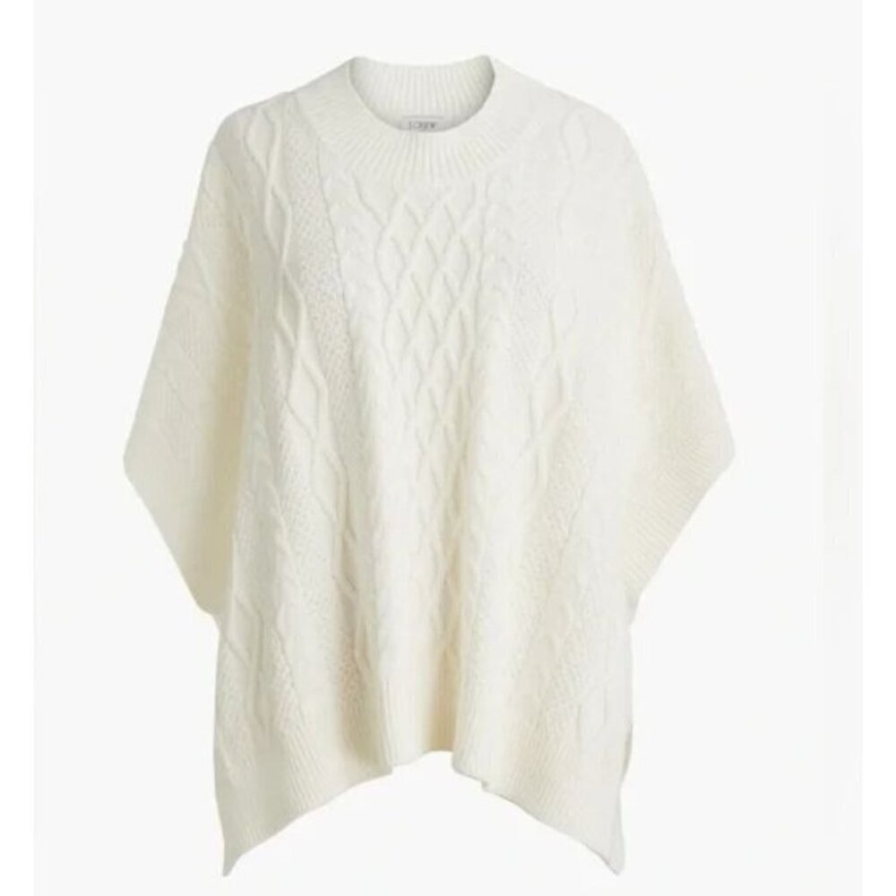 J. Crew Factory NEW Ivory Fisherman Cable-Knit Poncho Sweater One Size BW669